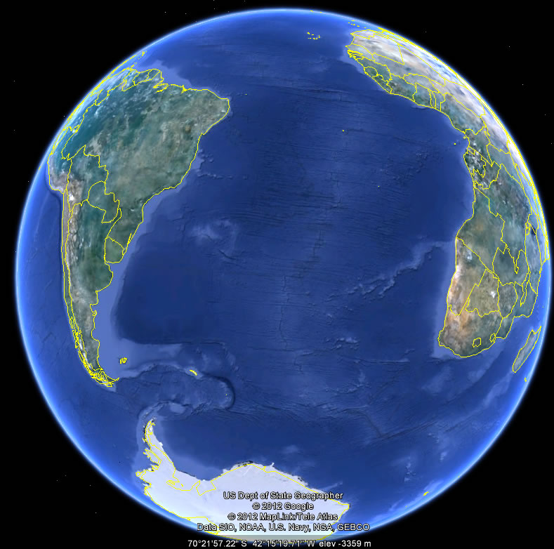 terre sud atlantique ocean carte